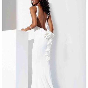 Backless ruffled high neck formal gown by Jovani